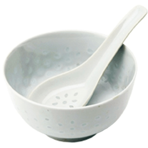 Miska s lžičkou rýžový porcelán 11cm (bílá)